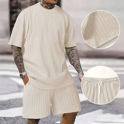 Men’s Textured T-Shirt and Drawstring Shorts Set