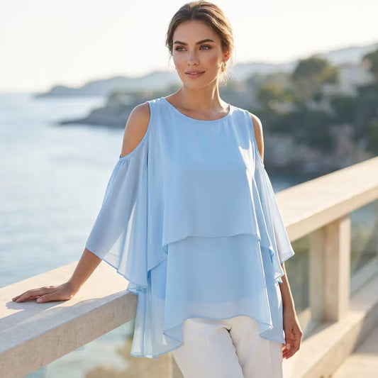 Women’s Cold-Shoulder Layered Ruffle Blouse