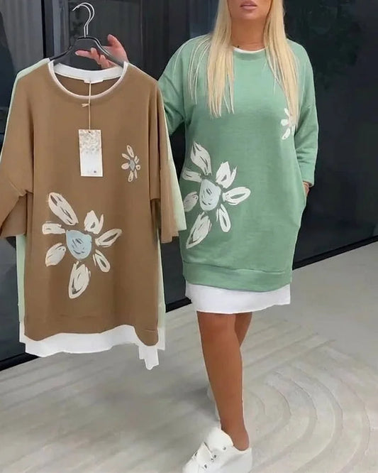 Women’s Relaxed Printed Patchwork Sweatshirt Dress