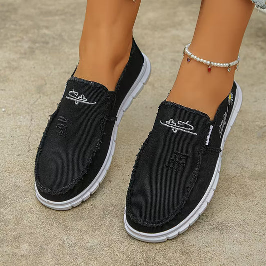 Women's Embroidered Canvas Slip On Shoes