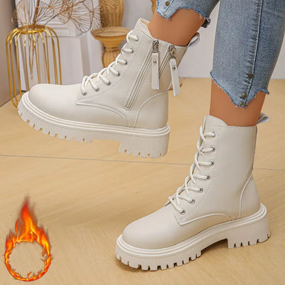 Women's Glossy Faux Lace-Up Ankle Boots