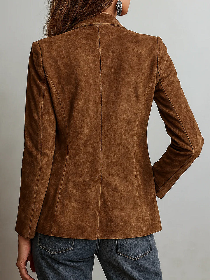 Women’s Vintage Brown Suede Contrast-Stitch Jacket