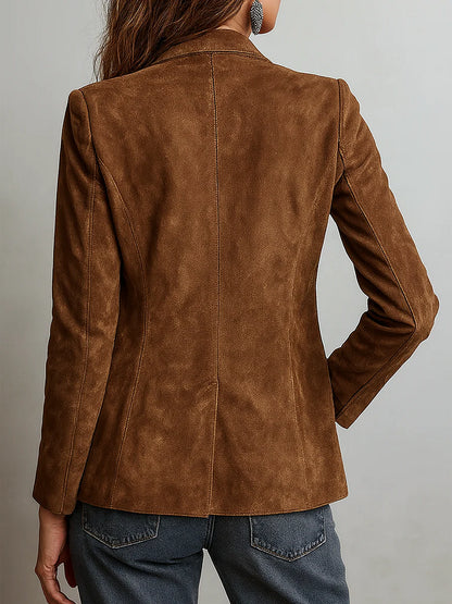 Women’s Vintage Brown Suede Contrast-Stitch Jacket