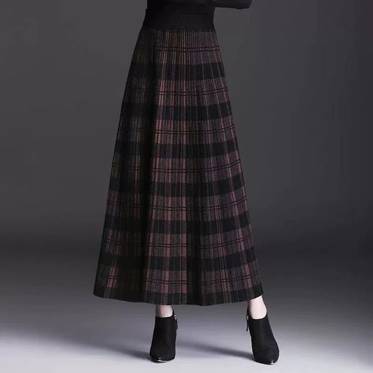 Women’s Knitted Wool Blend Plaid Maxi Skirt