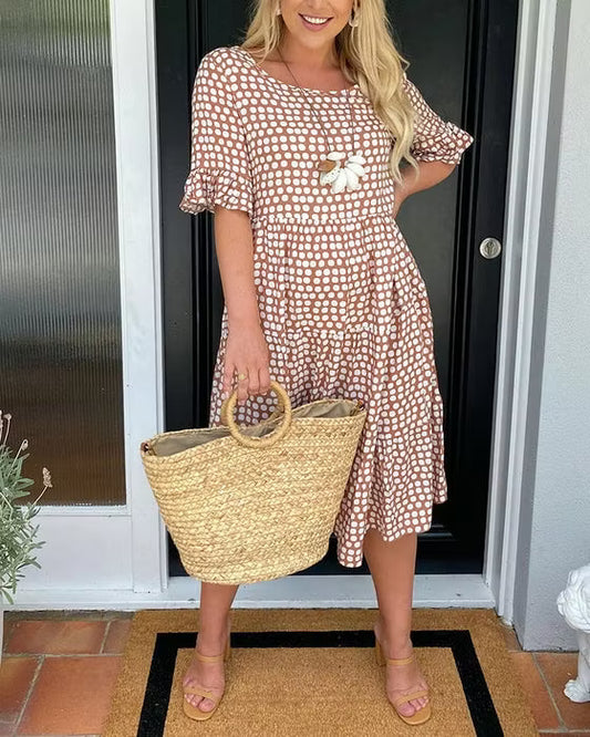 Polka Dot Ruffle-Hem Midi Dress