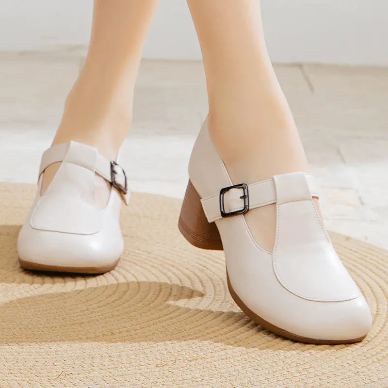 Women’s Retro Round Toe Chunky Heel Strap Shoes