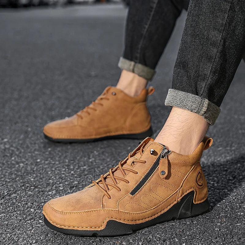 Men’s Wide-Toe Waterproof Leather-Look Slip-On Boots