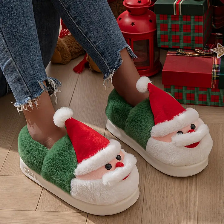 Plush Thick-Sole Santa Christmas Slippers