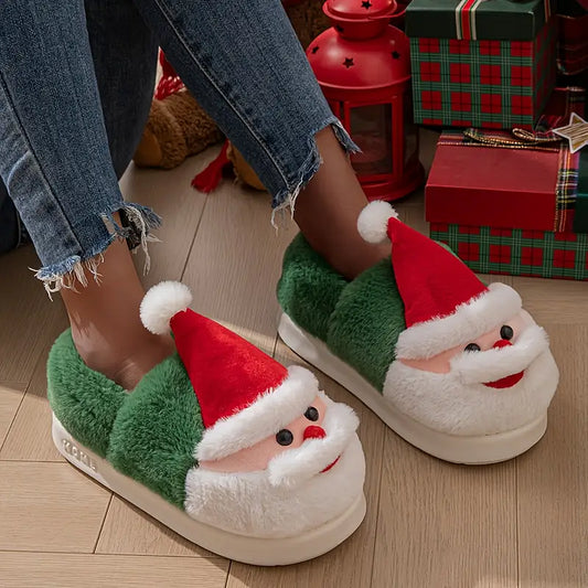 Plush Thick-Sole Santa Christmas Slippers