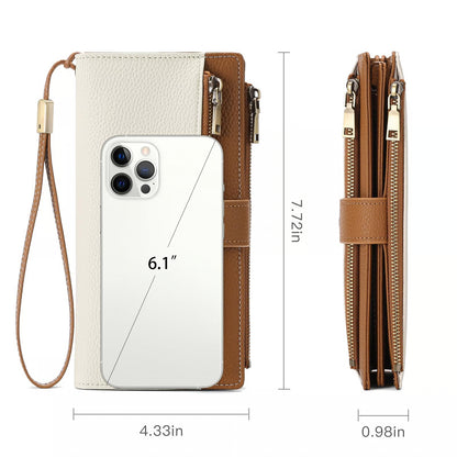Women’s Tri-Fold Anti-Magnetic Long Wristlet Clutch Wallet