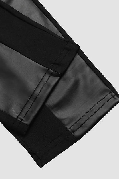 Women’s High-Waist Faux Leather Panel Zip Detail Trousers