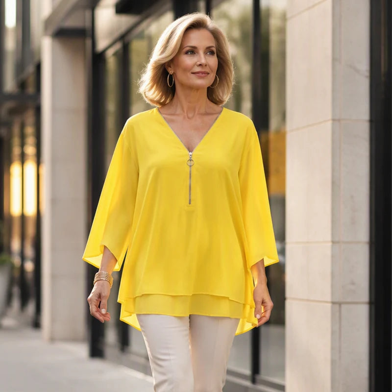 Women's Layered V-Neck Zip Sleeve Top