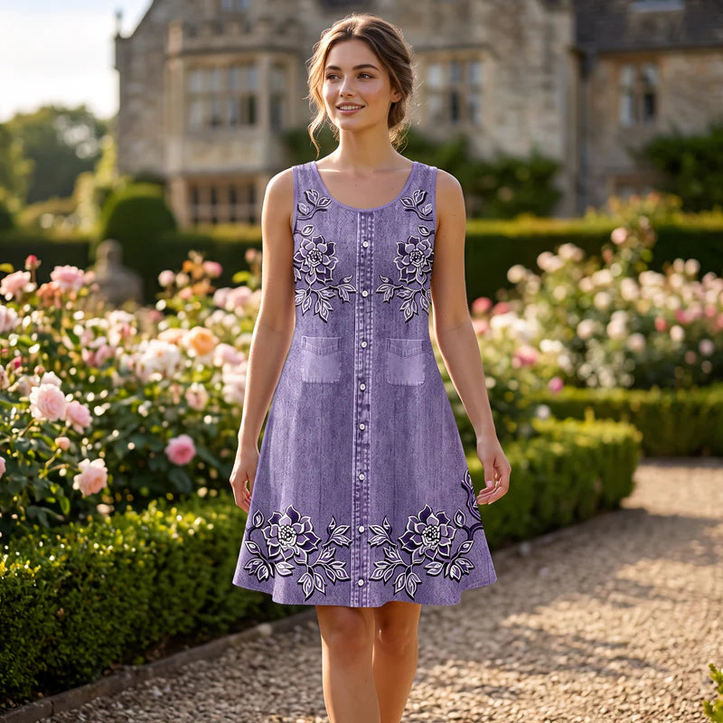 Women’s Floral Button-Front Sleeveless Dress