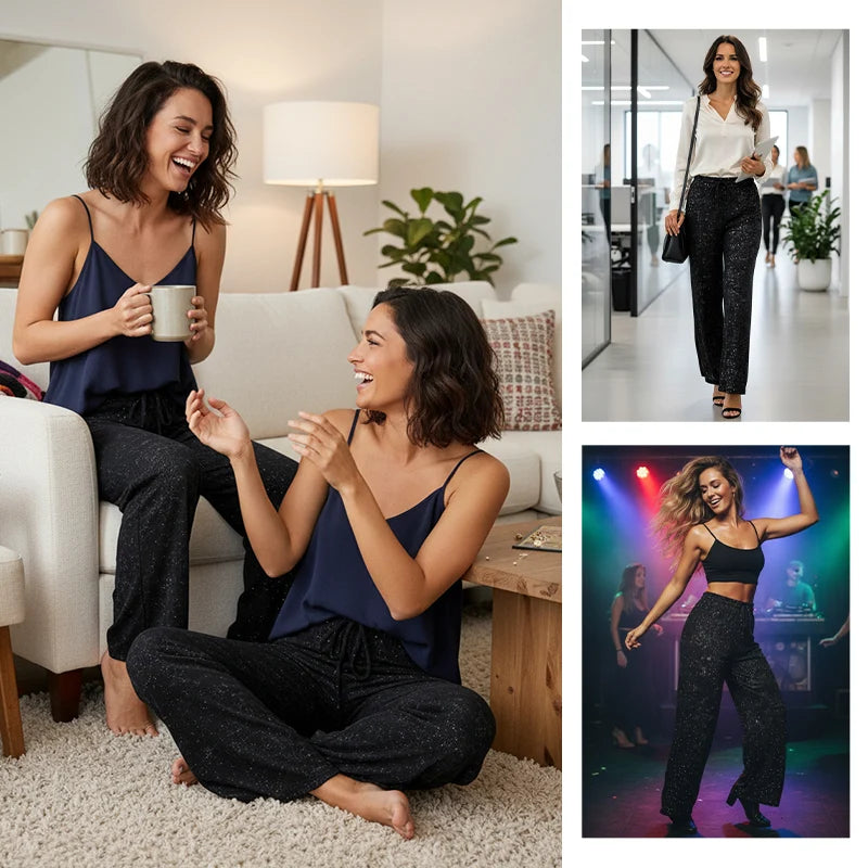 Women's Sequin Wide-Leg Trousers