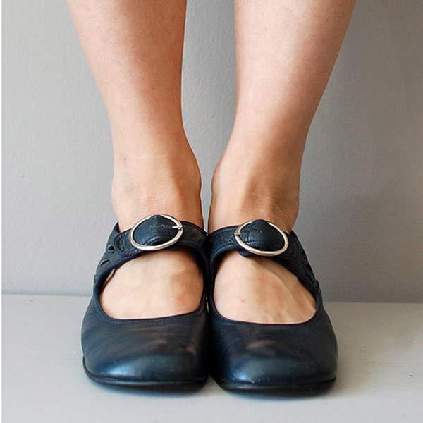 Leather-Look Wedge Buckle Sandals