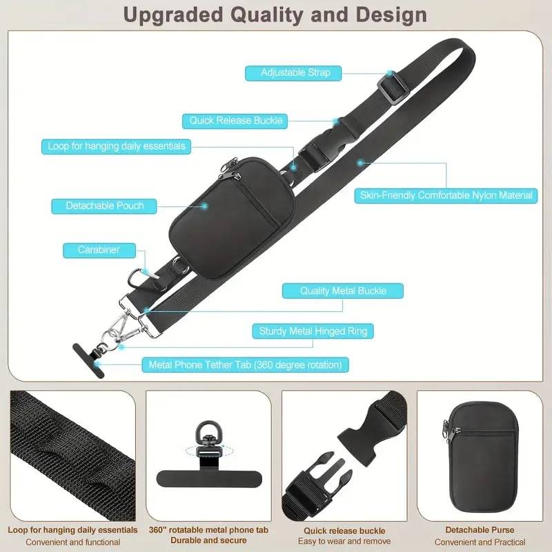 Adjustable Crossbody Phone Strap with Detachable Pouch