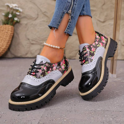 Women’s Floral Brogue Lace Up Chunky Sole Shoes