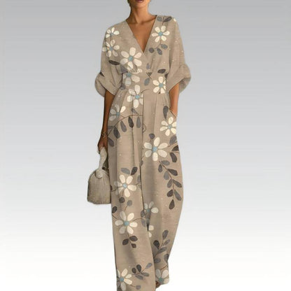Women's Printed V-Neck Wide-Leg Jumpsuit