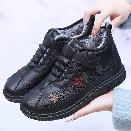 Women’s Winter Fleece-Lined Leather-Look Comfort Shoes