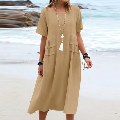 Women’s Relaxed Cotton-Linen Midi Dress
