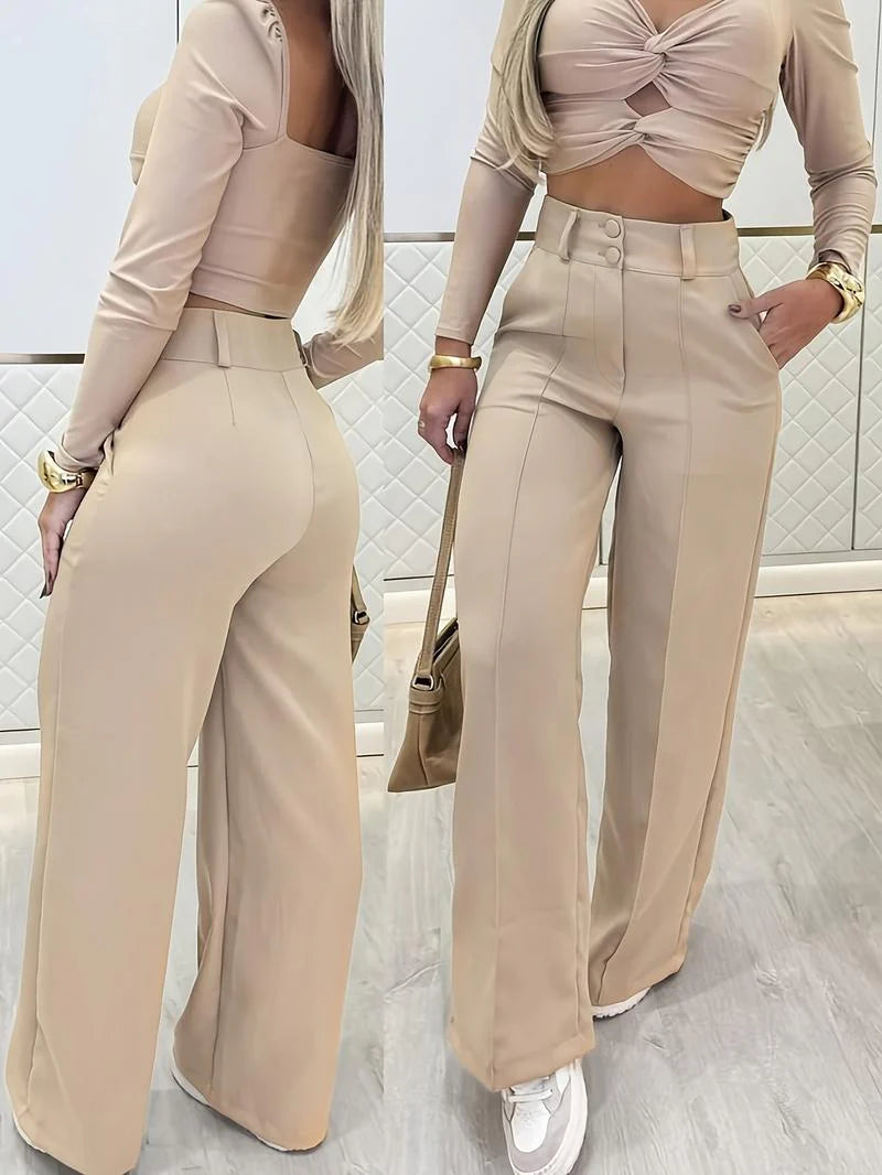 Women’s Tailored Crop Top and Wide Leg Trousers Co-Ord Set