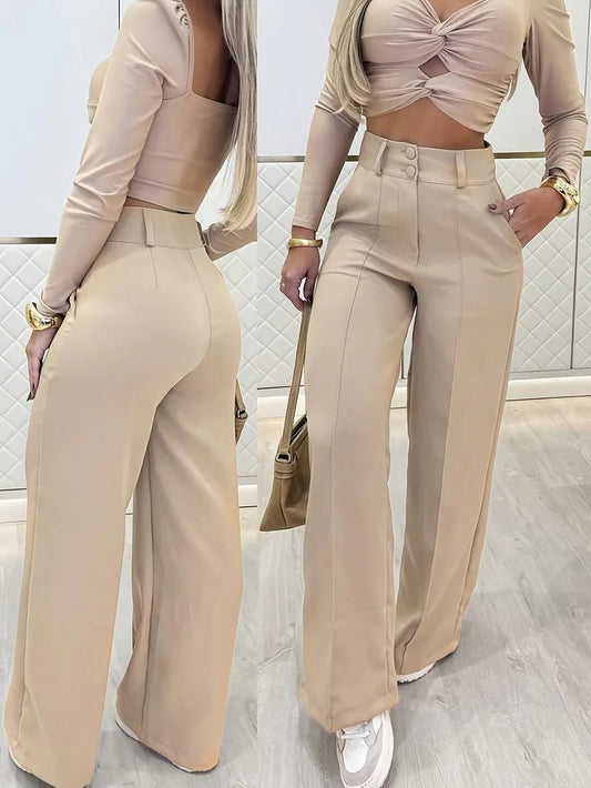 Women’s Tailored Crop Top and Wide Leg Trousers Co-Ord Set