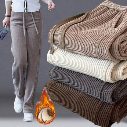 Women’s Ribbed Velvet Wide-Leg Drawstring Trousers