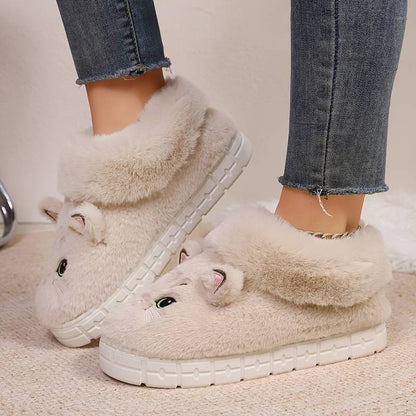 Women’s Plush Cat Face Indoor Slippers with Warm Lined Collar