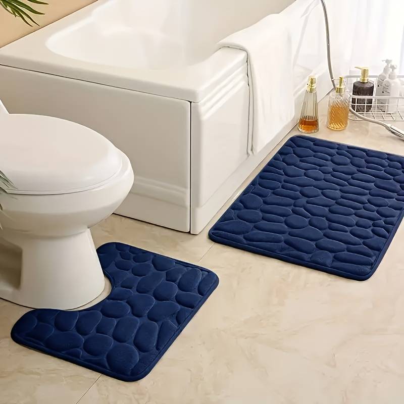 Pebble Texture Memory Foam Bathroom Mat Set