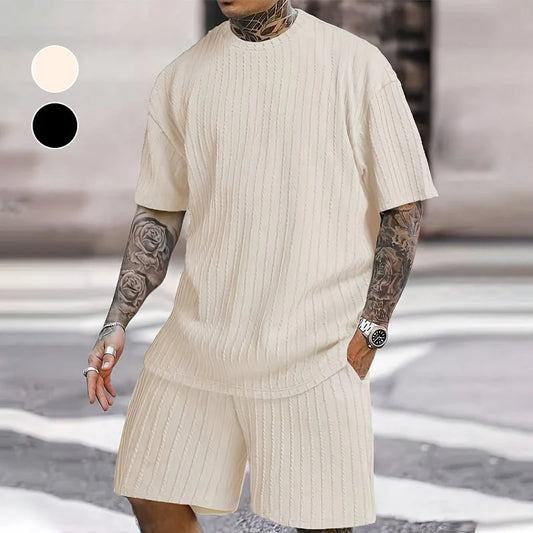 Men’s Textured T-Shirt and Drawstring Shorts Set