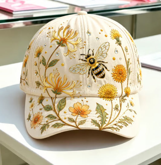 Embroidered Floral Bee Cap