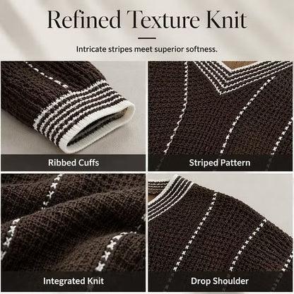 Women's Relaxed Striped V Neck Jumper