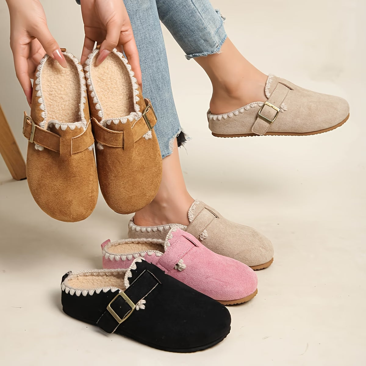 Women's Plush Lined Round Toe Mules