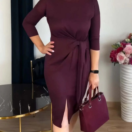 Women’s Elegant Midi Dress with Front Knot and Front Slit
