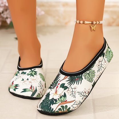 Women's Hibiscus Print Slip On Shoes
