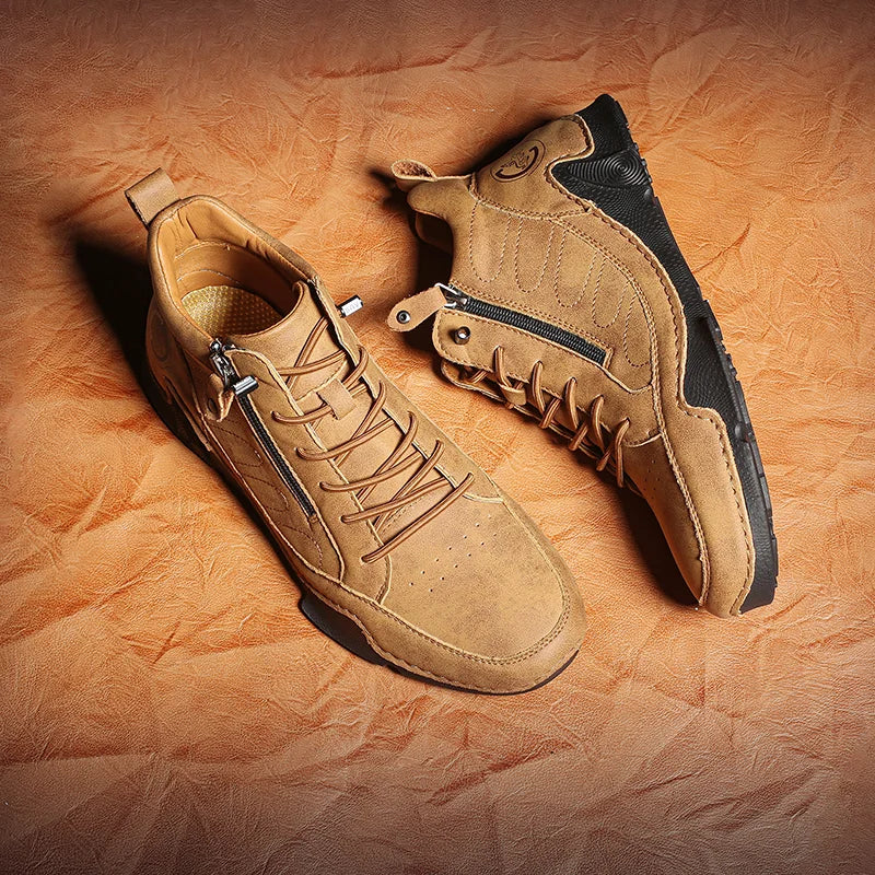 Men’s Wide-Toe Waterproof Leather-Look Slip-On Boots