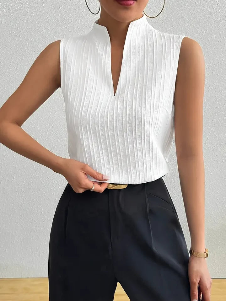Women’s Roma Striped Sleeveless Split-Neck Top