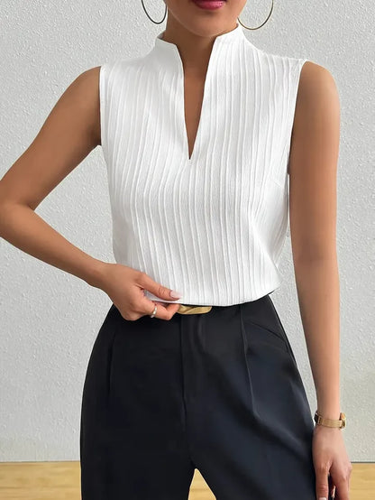 Women’s Roma Striped Sleeveless Split-Neck Top