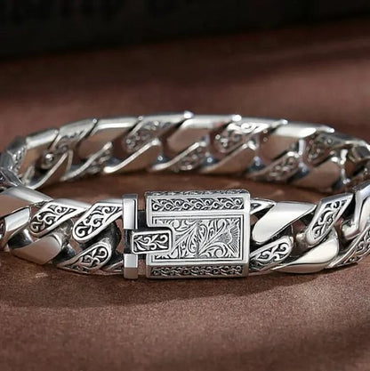 Engraved Silver-Tone Link Bracelet