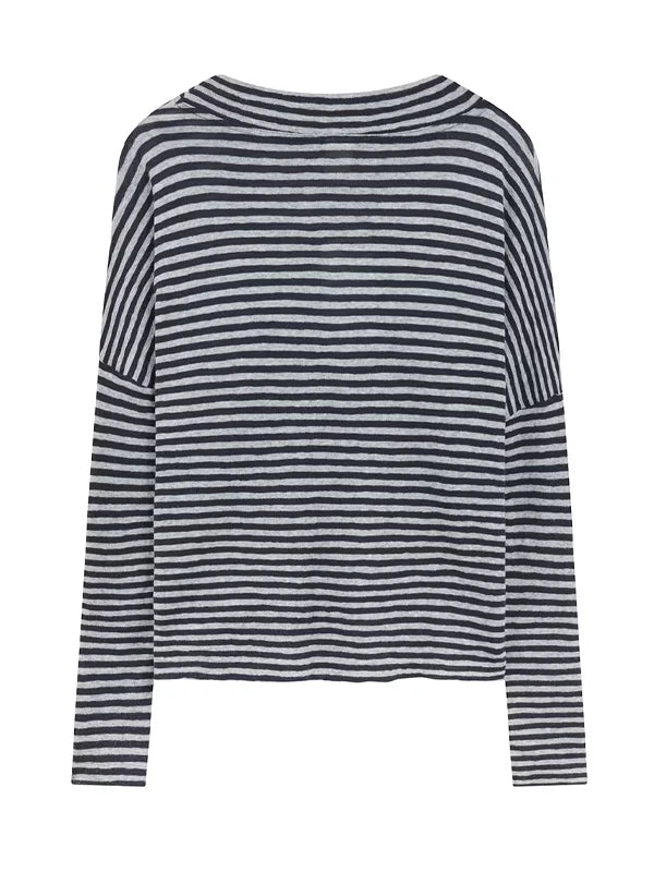 Women's Navy Striped Sheer Relaxed-Fit Long-Sleeve Top