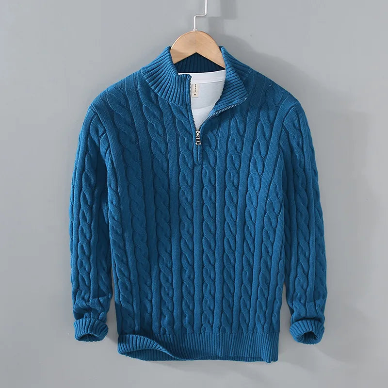 Men’s Heavyweight Cable Knit Half-Zip Mock Neck Jumper