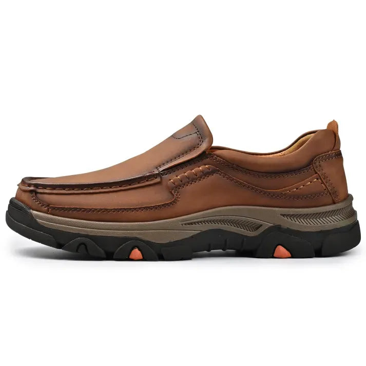 Men’s Supportive Leather-Look Walking Shoes with Cushioned Arch Comfort