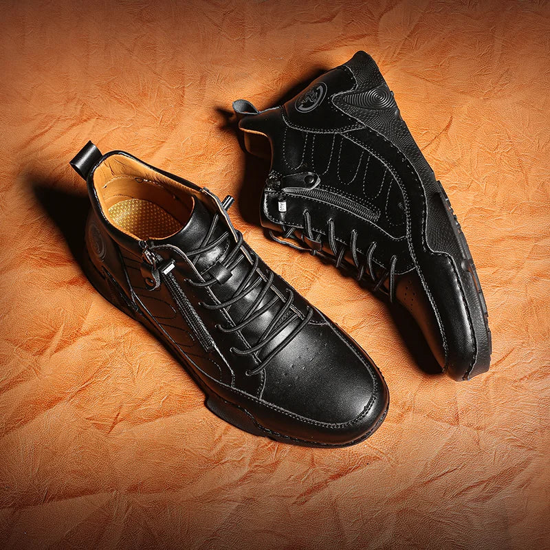 Men’s Wide-Toe Waterproof Leather-Look Slip-On Boots