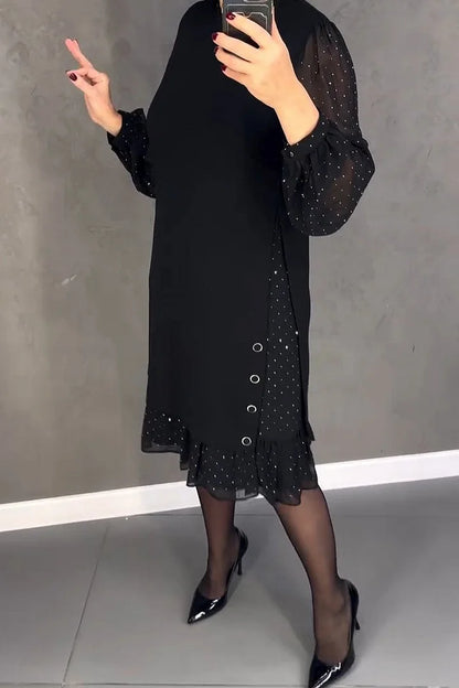 Women’s Sparkle Trim Sheer-Sleeve Shift Dress