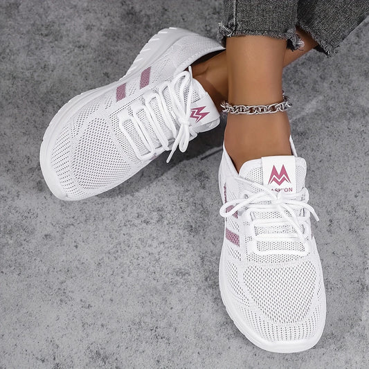 Women's Breathable White Slip-On Trainers- Lightweight & Cushioned