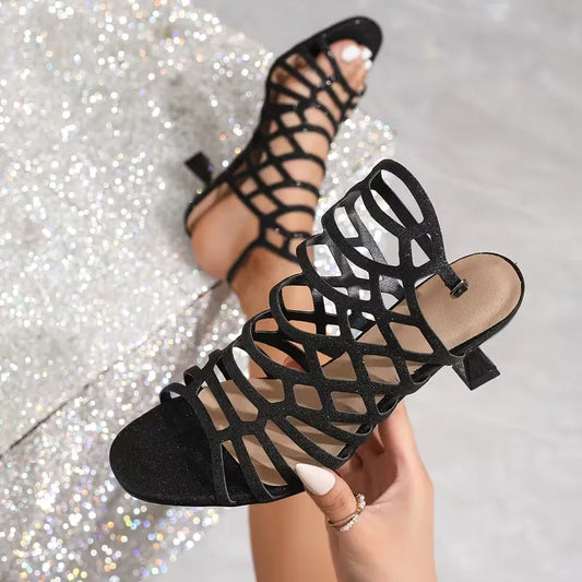 Women’s Glitter Cage Strap Evening Heels