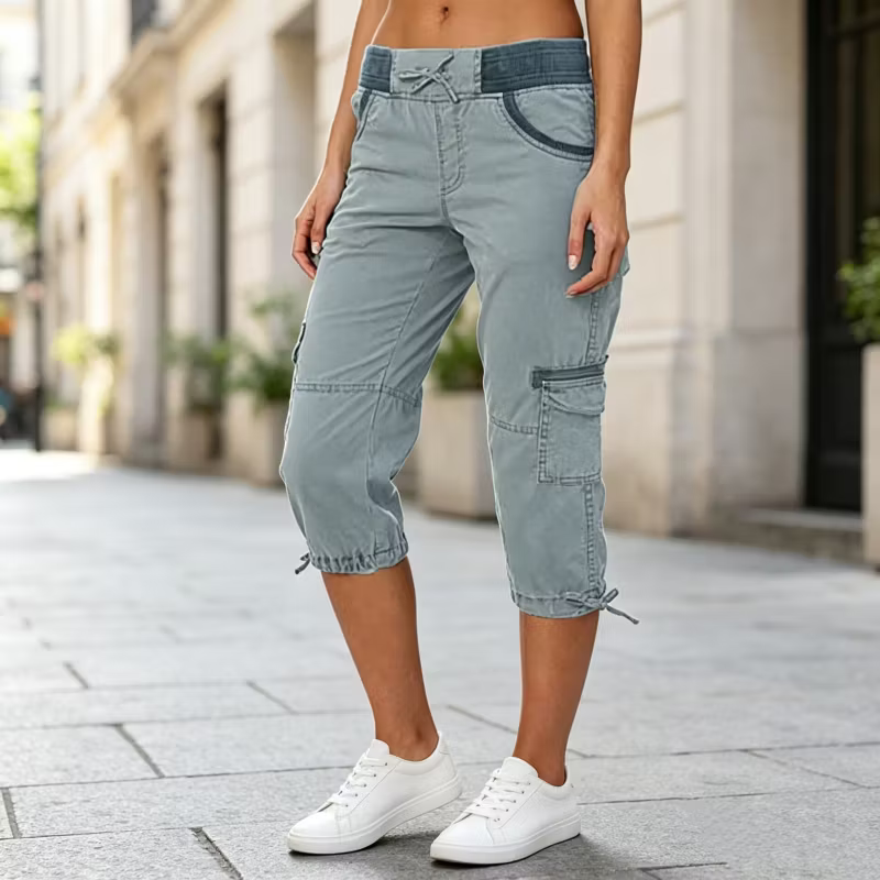 Women’s High-Waisted Cargo Capri Trousers