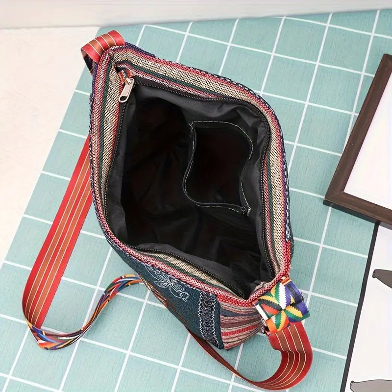 Embroidered Vintage-Style Shoulder Bag