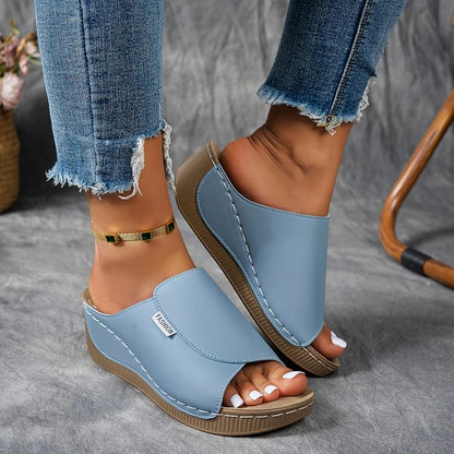Women's Leather-Effect Wedge Sandals