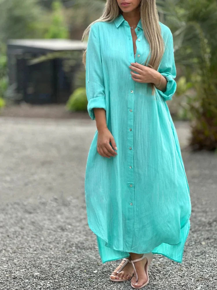Women's Button-Front Maxi Shirt Dress